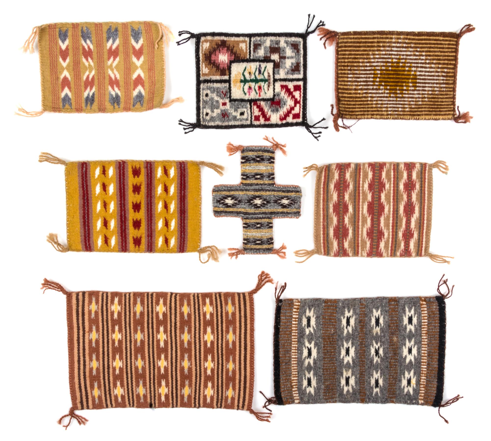 Eight Navajo Wool Rugs Largest 7 x 4 1/2 inches.