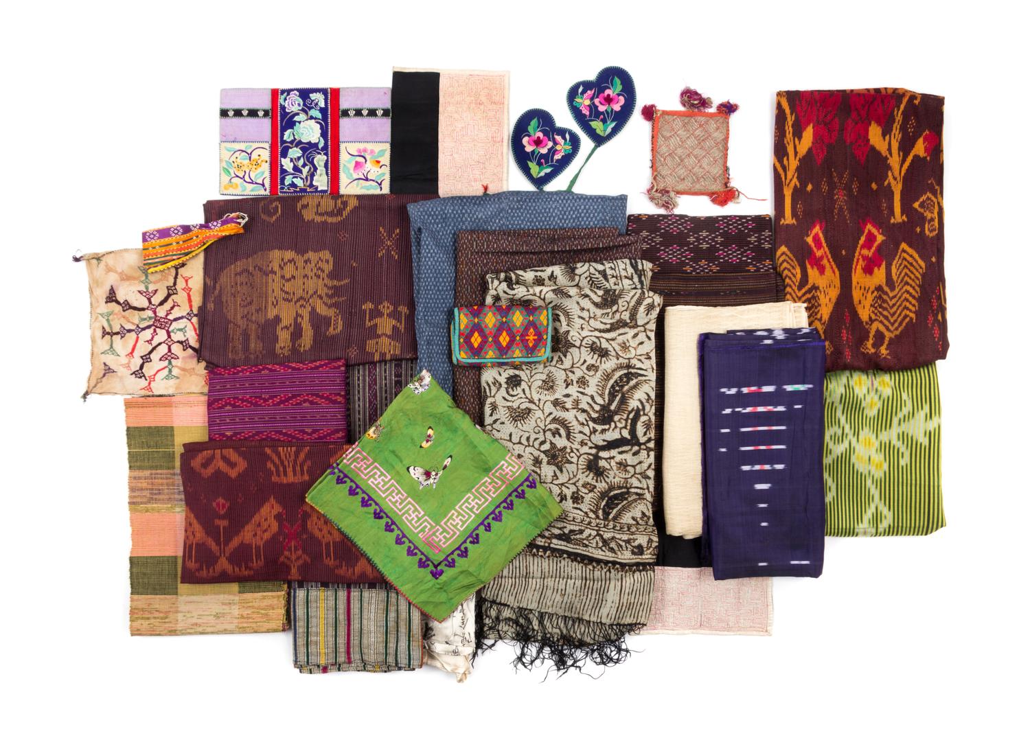Twenty-Four Asian Textiles Approximate length of largest 71 1/4 inches.