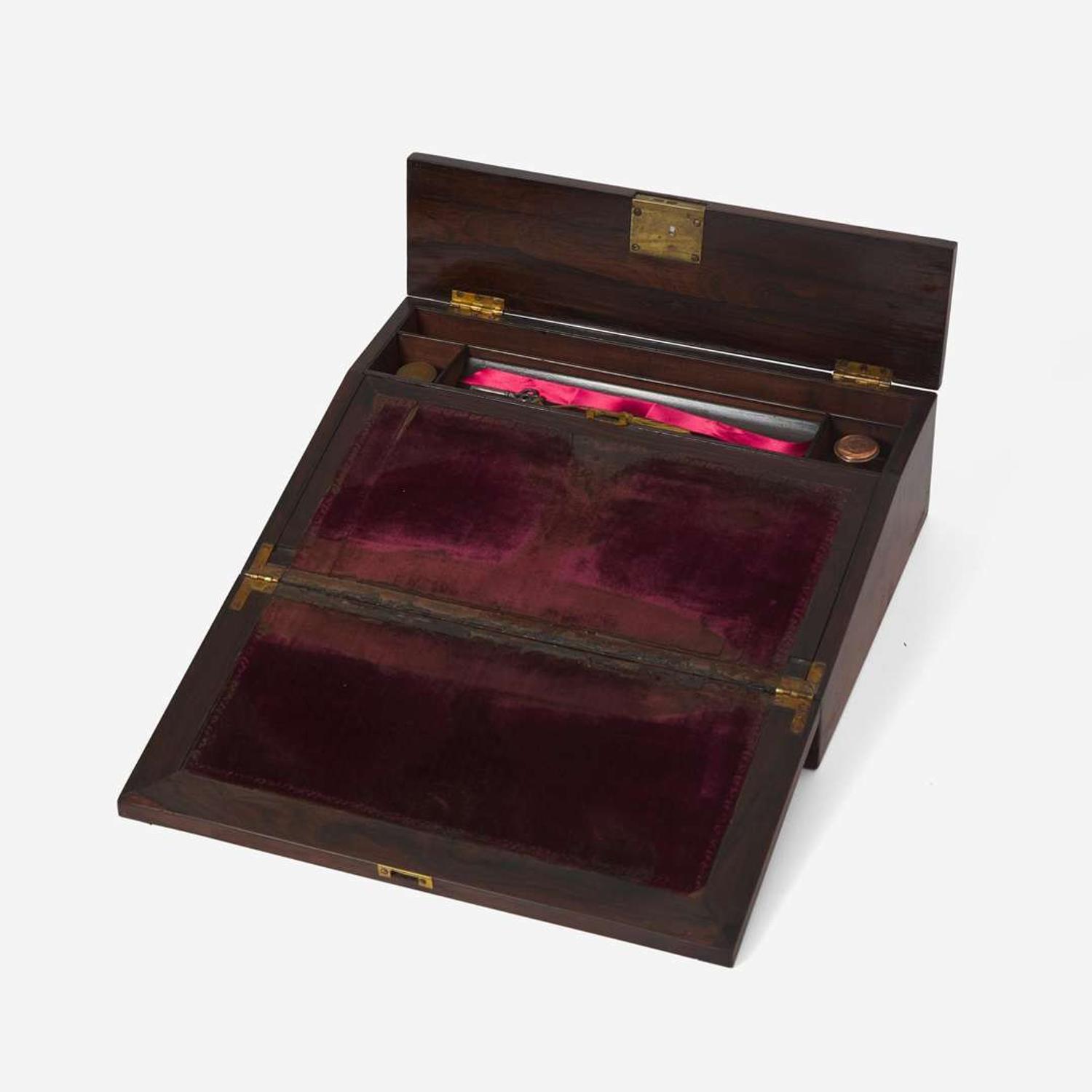 Two rosewood lap desks and two brass buckles of Philadelphia interest first half 19th century