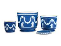 Three Wedgwood Blue Jasperware Jardinieres