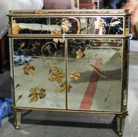 A Mirror Veneered Cabinet Height 32 3/4 x width 31 1/2 x depth 17 inches. — MID 20TH CENTURY