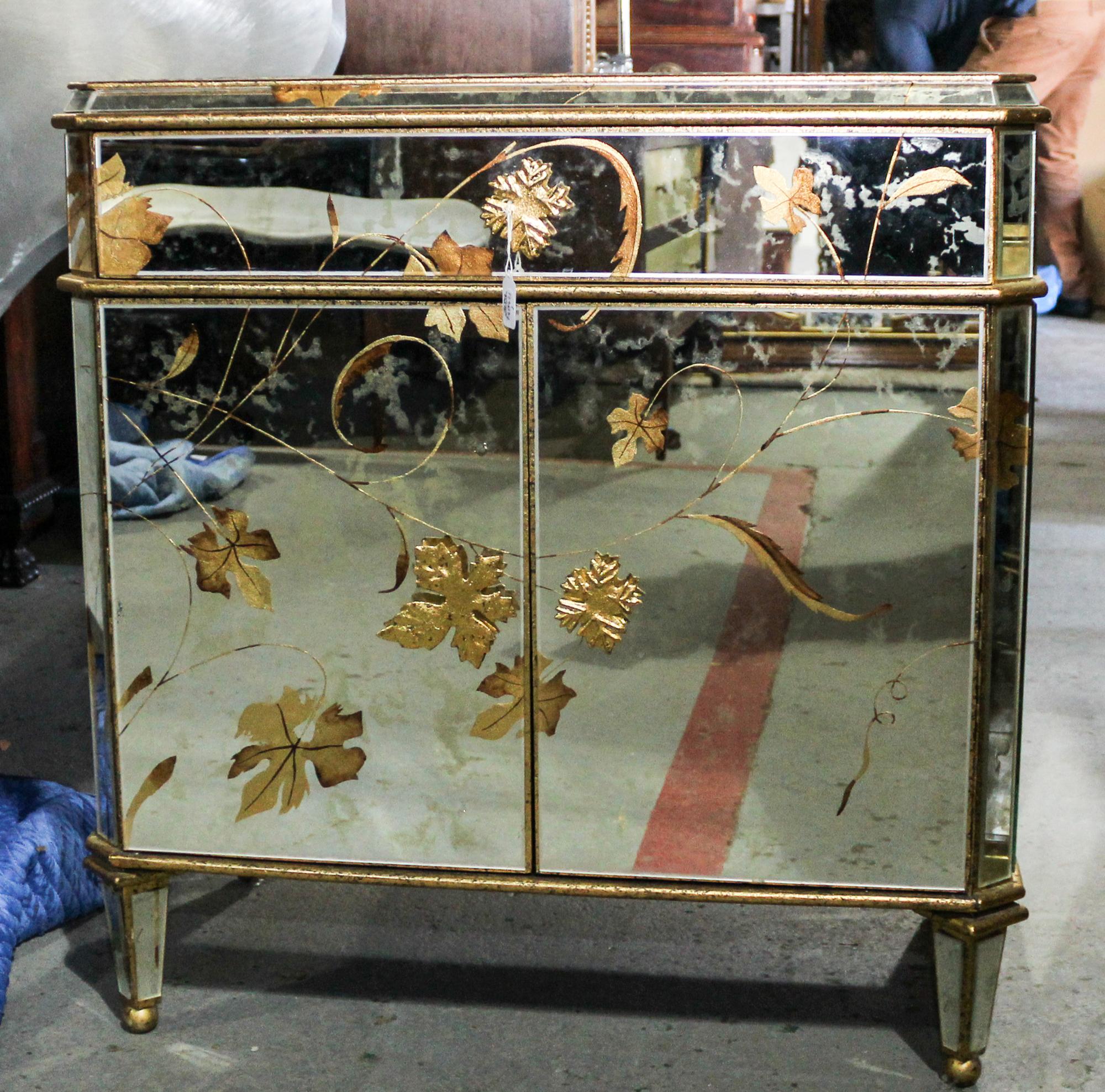A Mirror Veneered Cabinet Height 32 3/4 x width 31 1/2 x depth 17 inches. — MID 20TH CENTURY