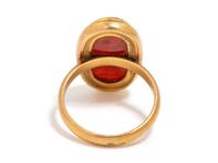 A Roman Carnelian Ring Stone with the Queen Omphale Dressed as Hercules — Set in a gold ring