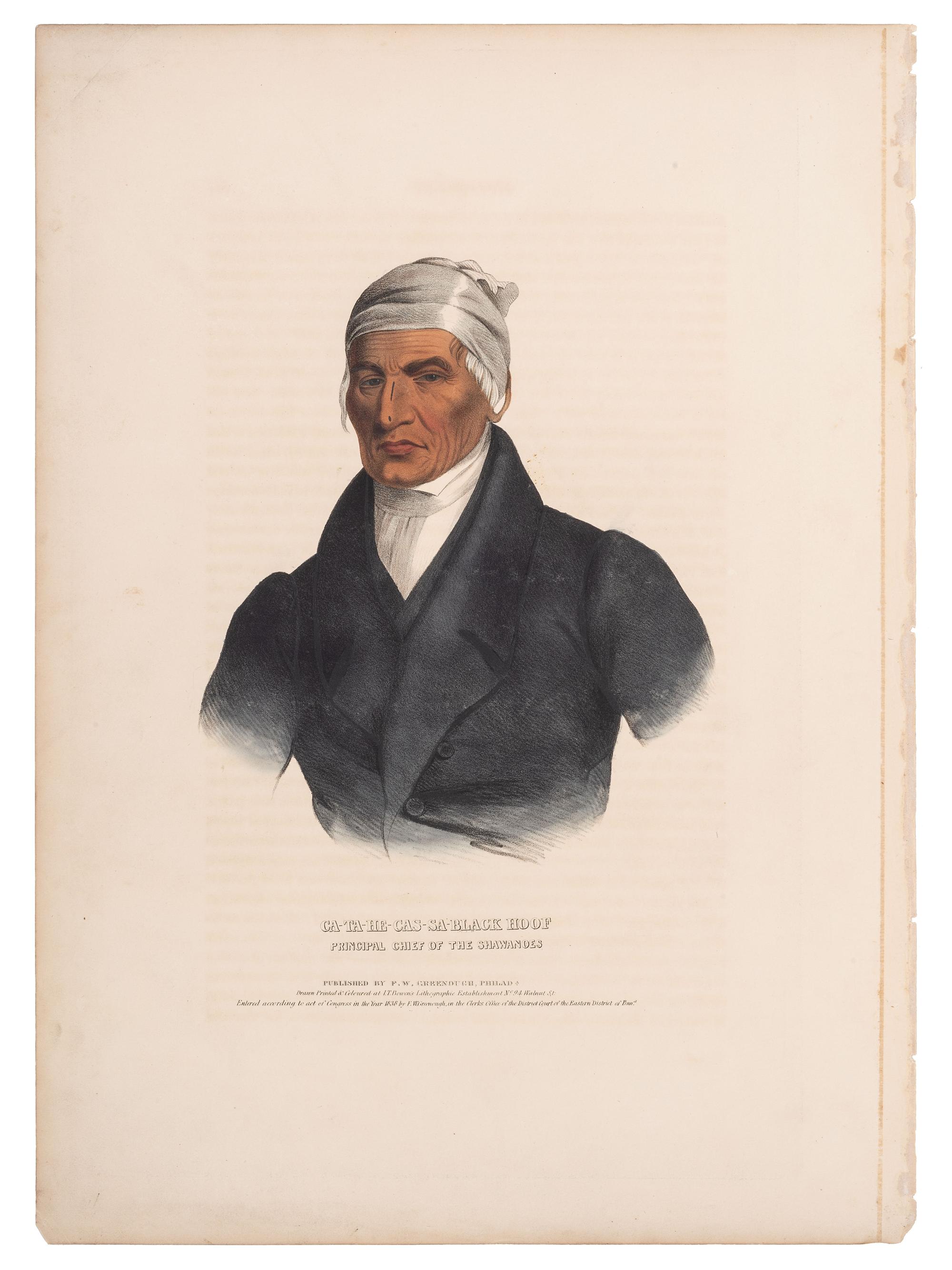 [McKENNEY & HALL]. A group of 4 large folio hand-colored lithographs of Shawnee. 1838.