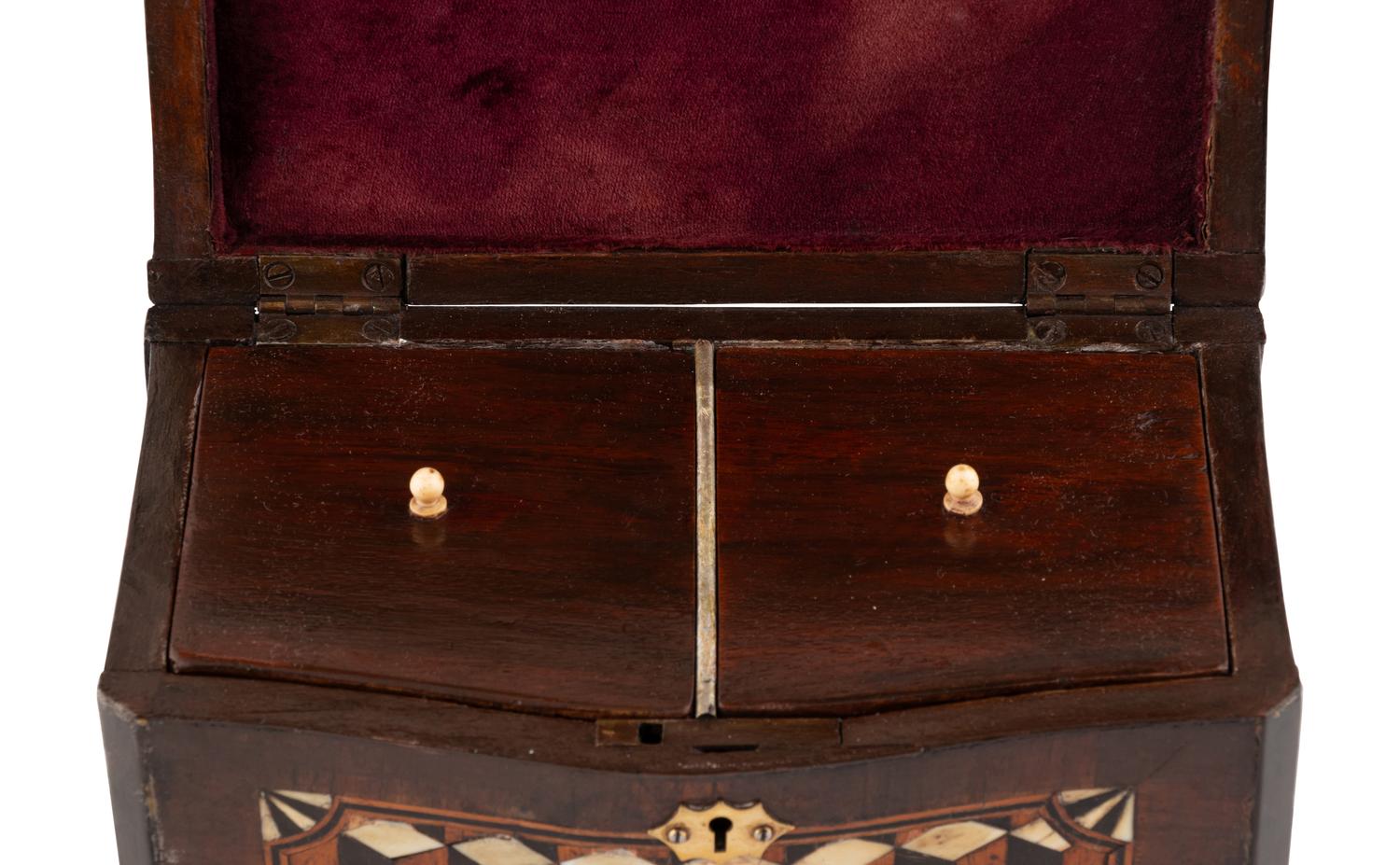 An Italian Walnut and Ebony Parquetry Tea Caddy
