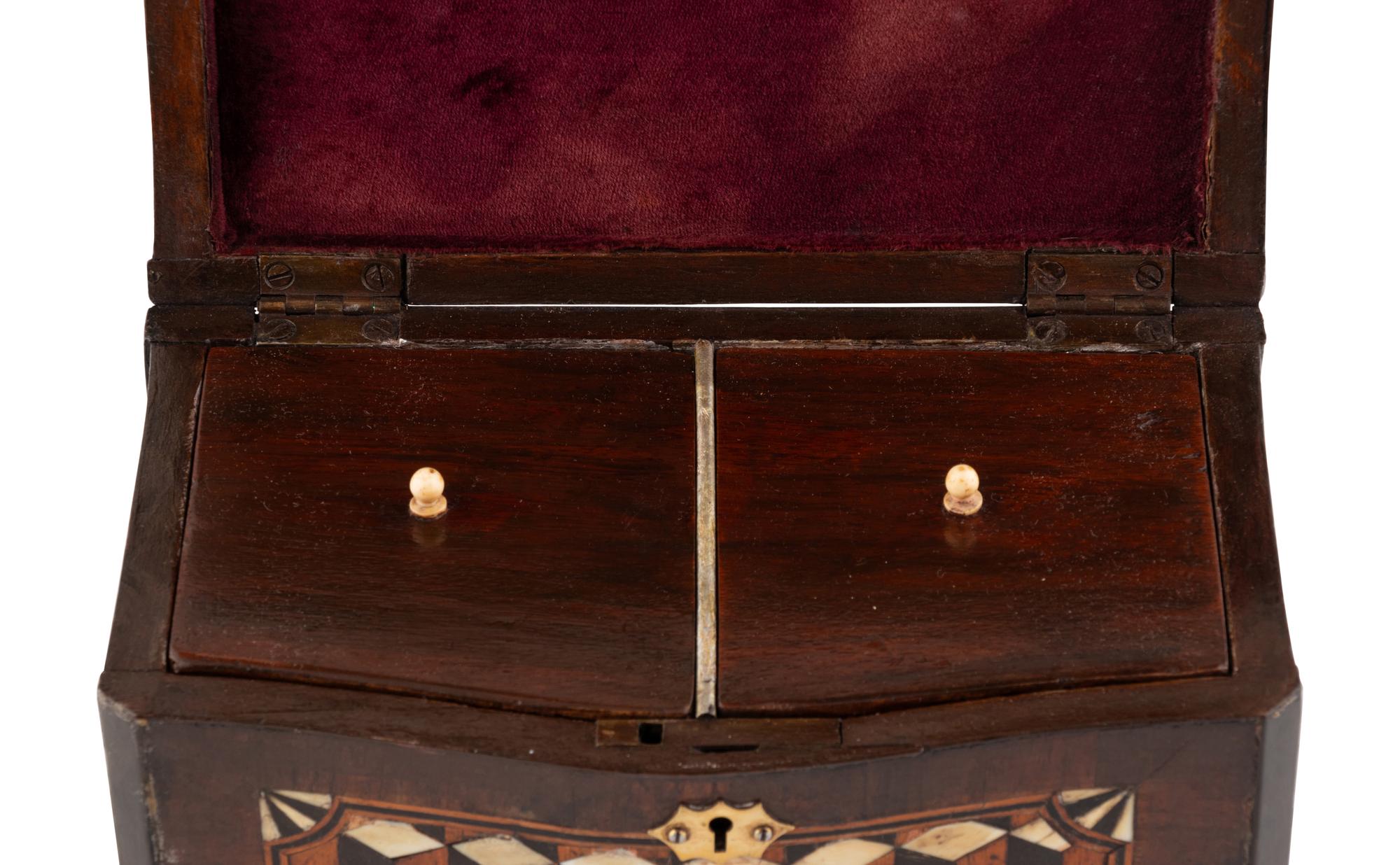 An Italian Walnut and Ebony Parquetry Tea Caddy
