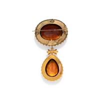 ANTIQUE, CITRINE AND ENAMEL CONVERTIBLE PENDANT/BROOCH