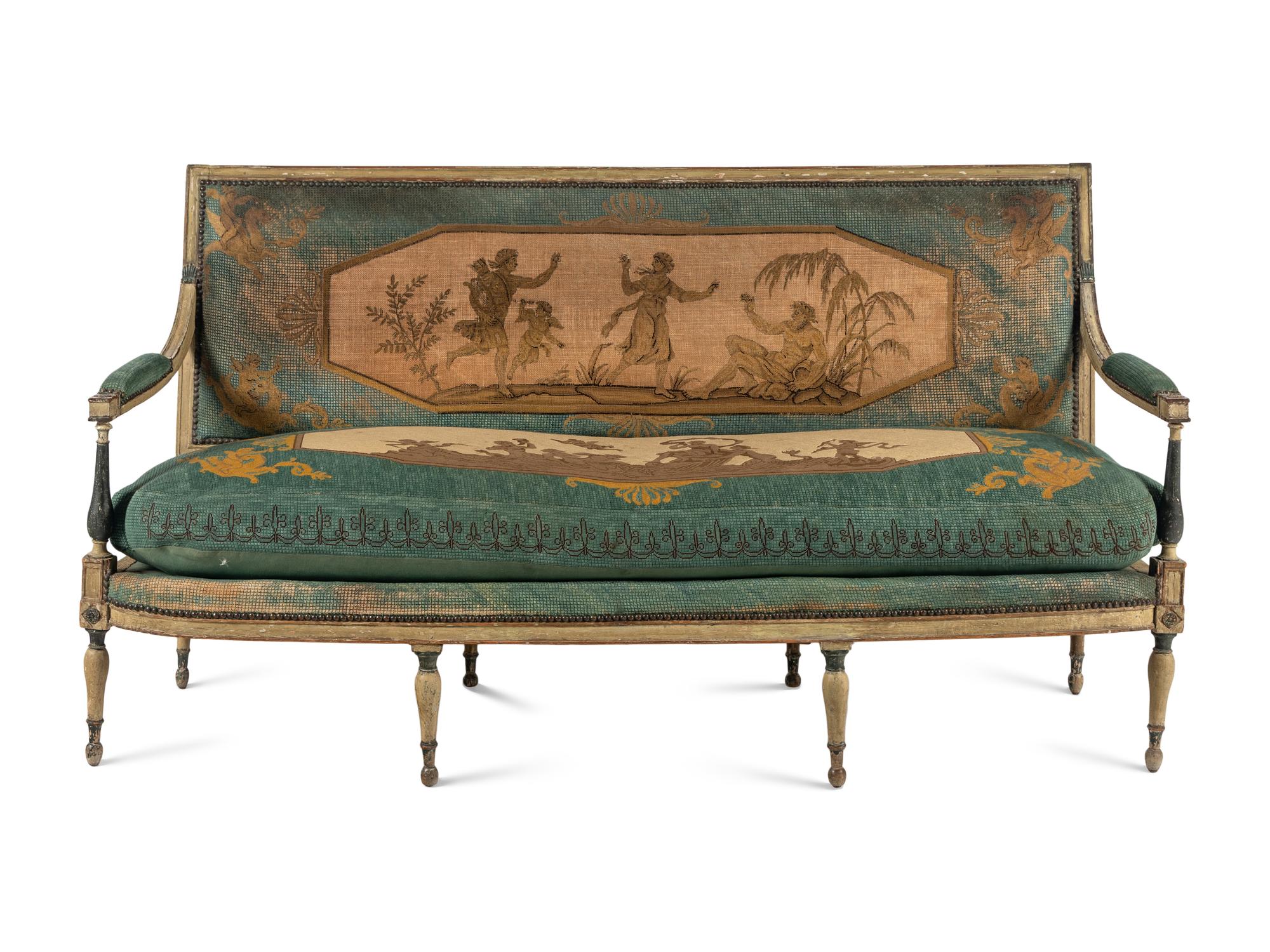 A George III White Painted Needlework Upholstered Settee