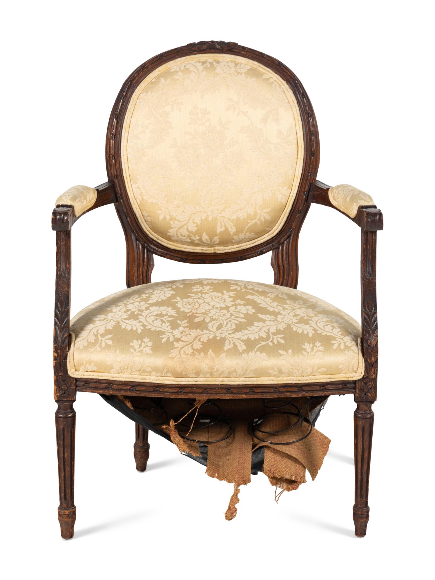 A Louis XVI Style Walnut Fauteuil