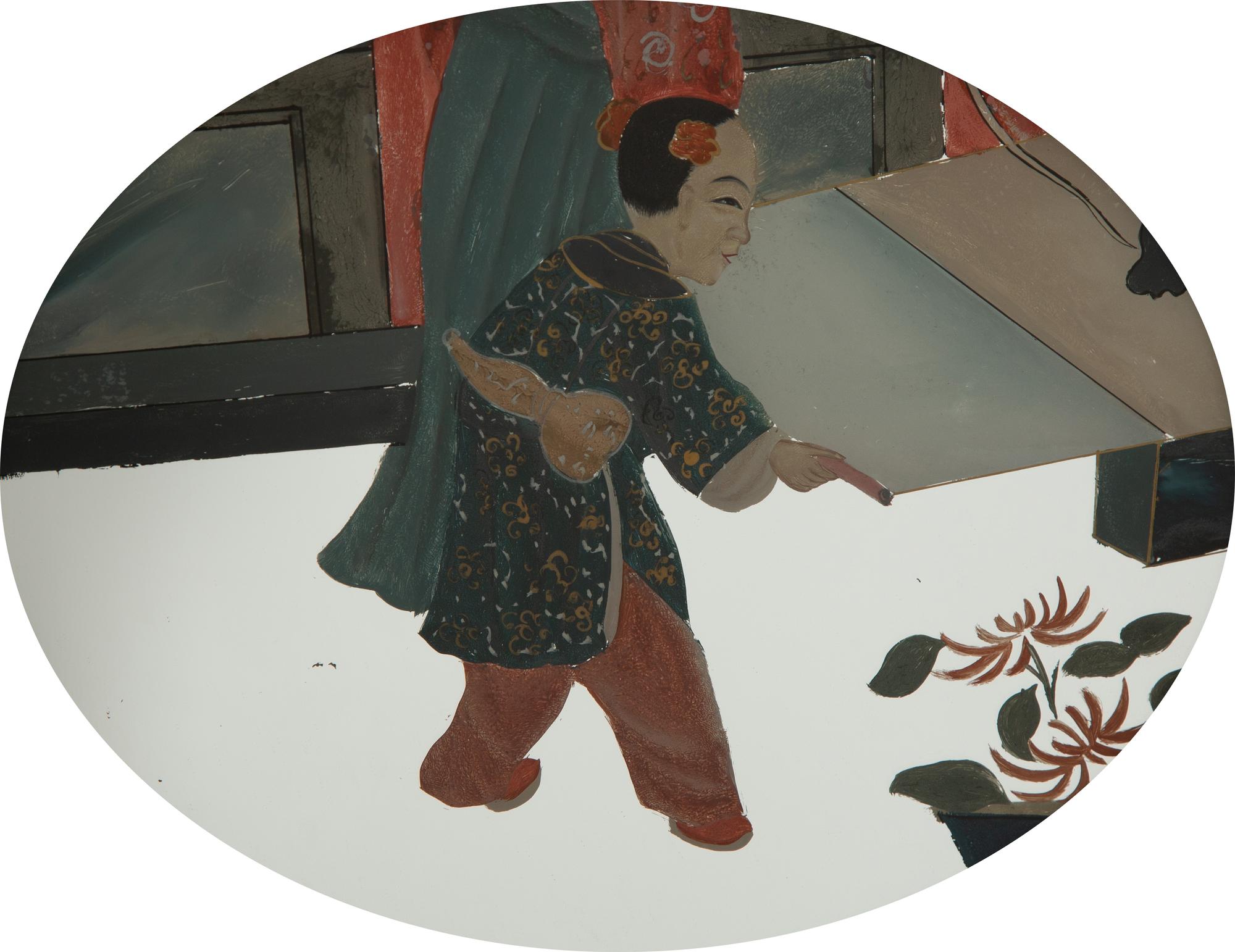 A Pair of Chinese Reverse Paintings on Mirrored Glass