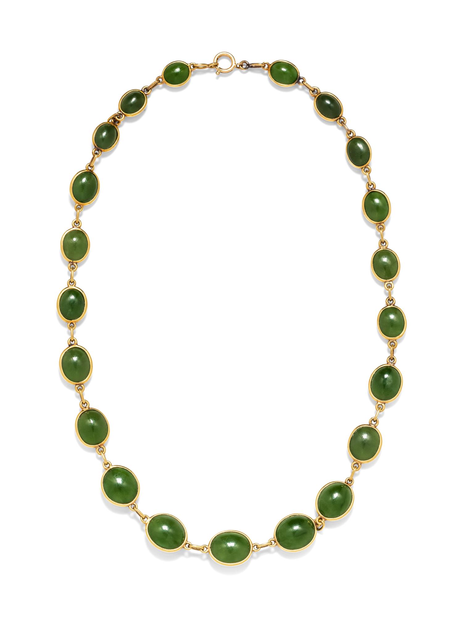 A 14 Karat Yellow Gold and Nephrite Necklace,