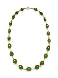 A 14 Karat Yellow Gold and Nephrite Necklace,