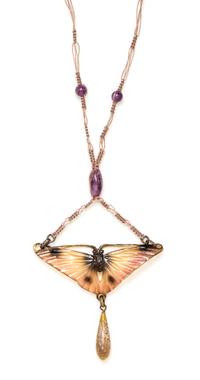 An Art Nouveau Dyed Horn and Amethyst Pendant, Georges Pierre,