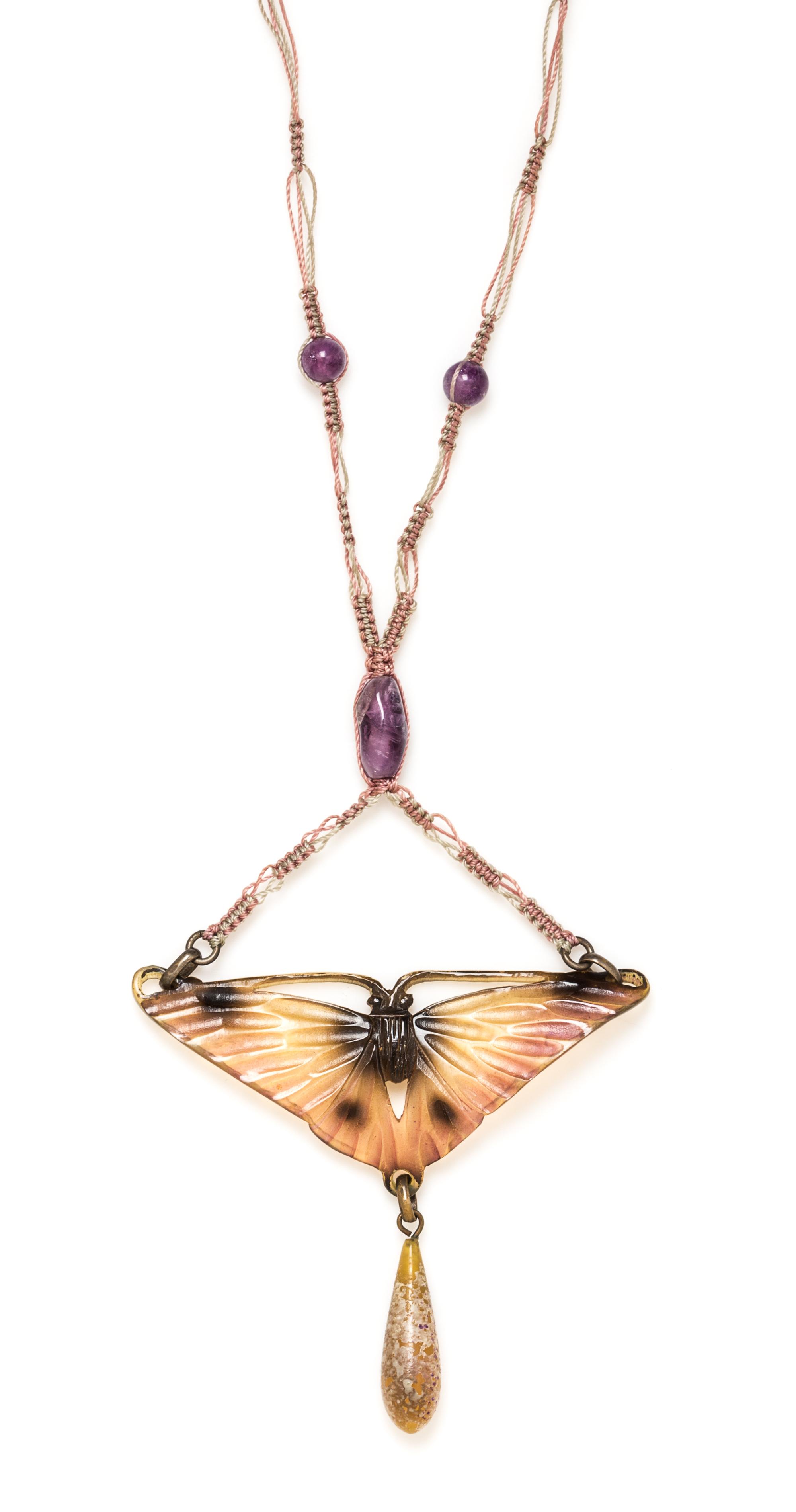 An Art Nouveau Dyed Horn and Amethyst Pendant, Georges Pierre,