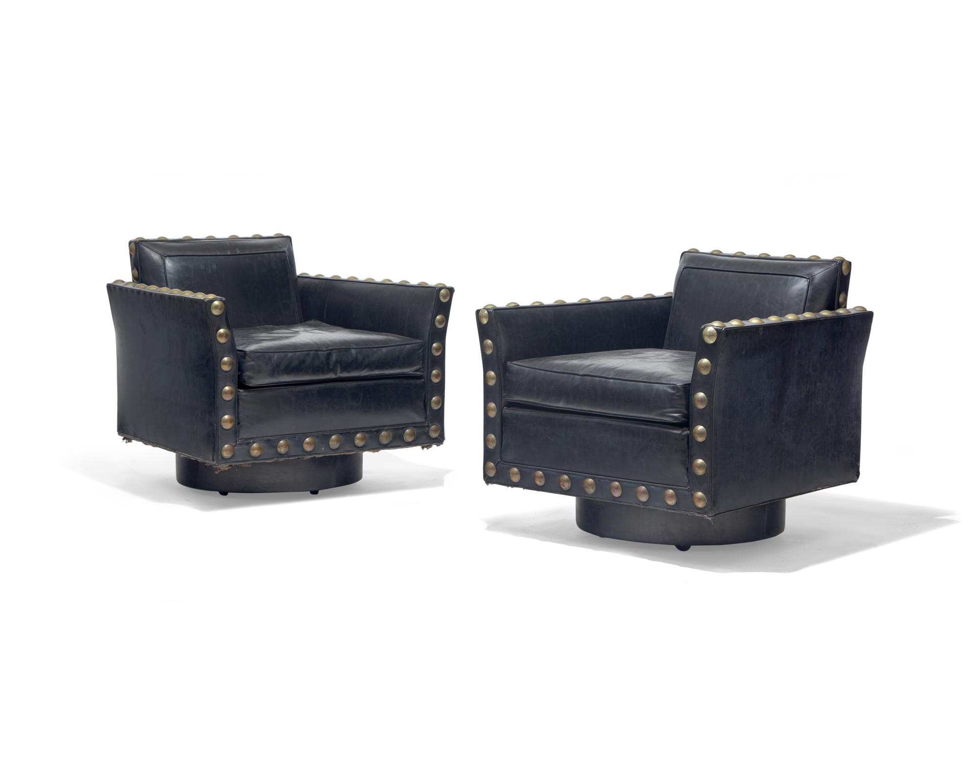 Pair of Revolving Vinyl Club Chairs, c. 1960