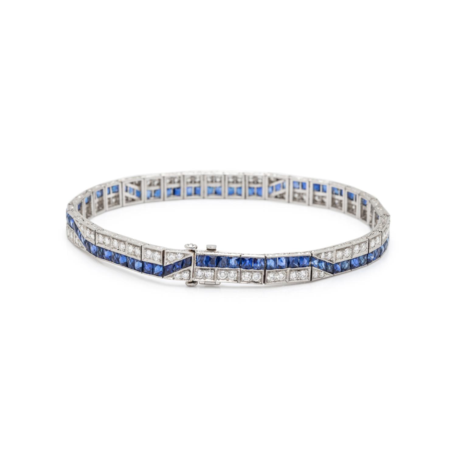 PLATINUM, SAPPHIRE, AND DIAMOND BRACELET