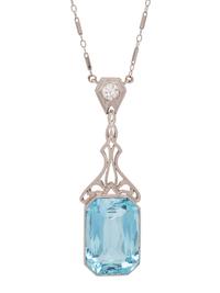 ANTIQUE, AQUAMARINE AND DIAMOND NECKLACE