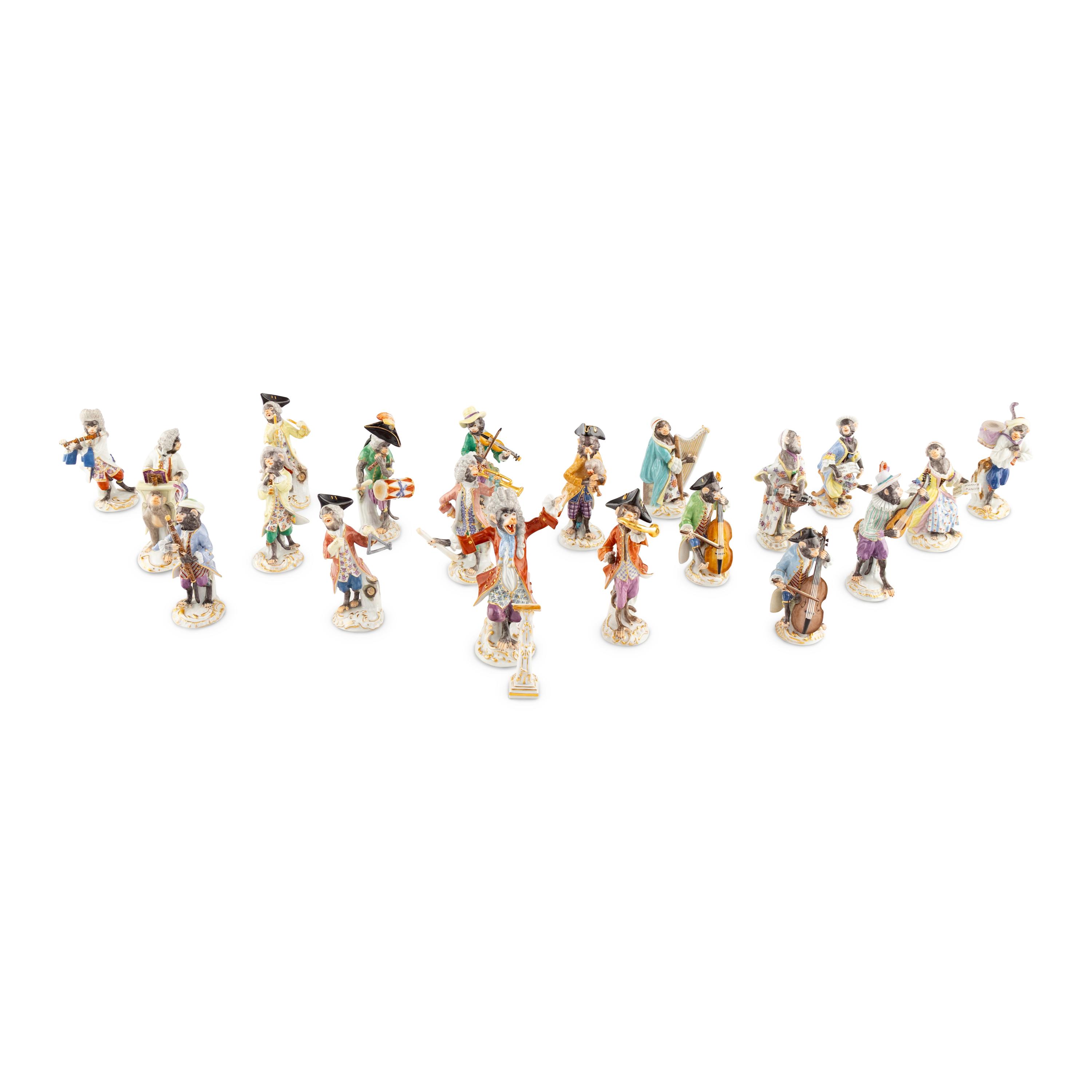 A Meissen Porcelain Twenty-Piece Monkey Orchestra