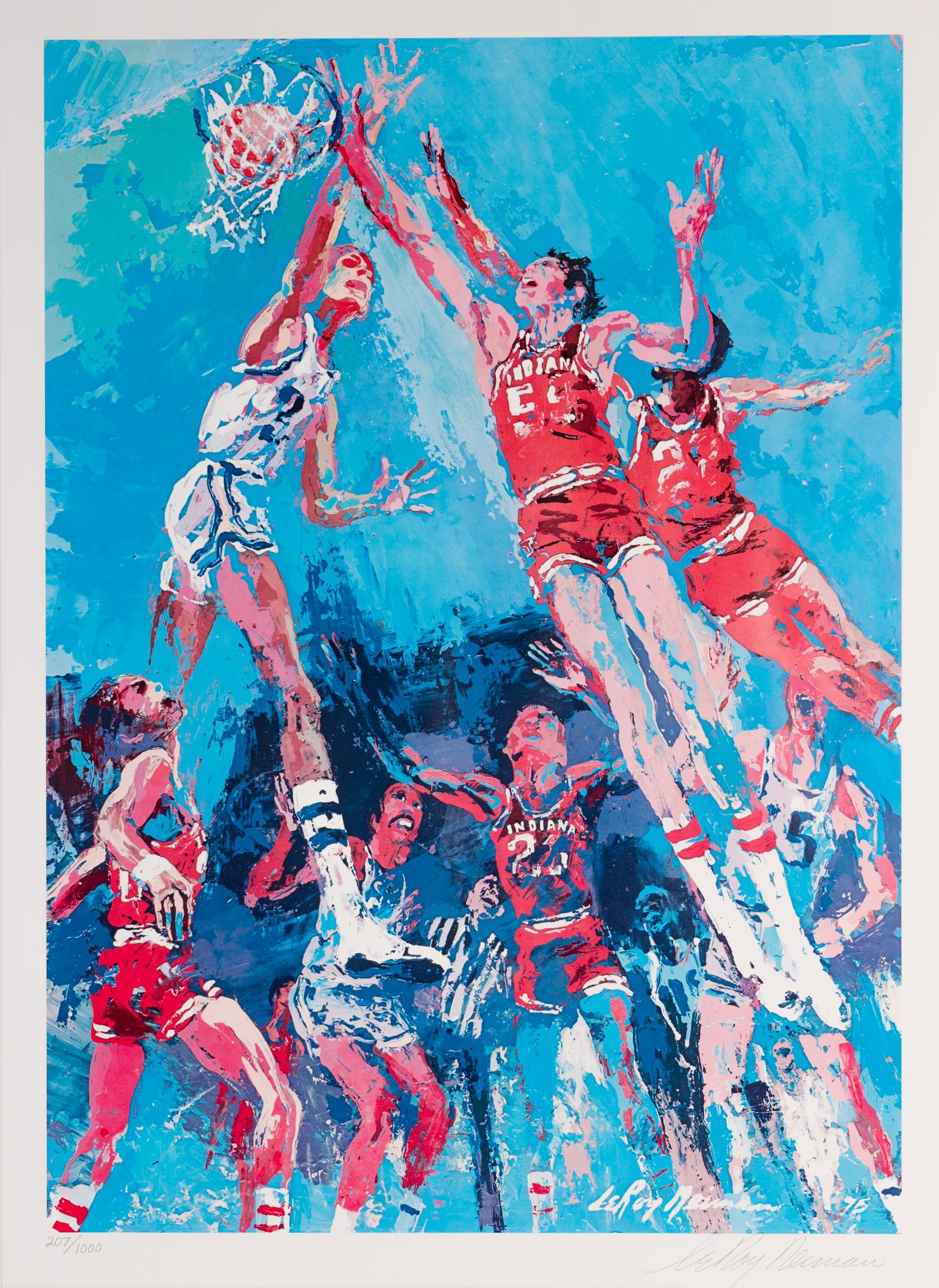 A Group of Indiana University Basketball Signed Autograph Items Including a Signed LeRoy Neiman Hoosier Hooplah Limited Edition Print