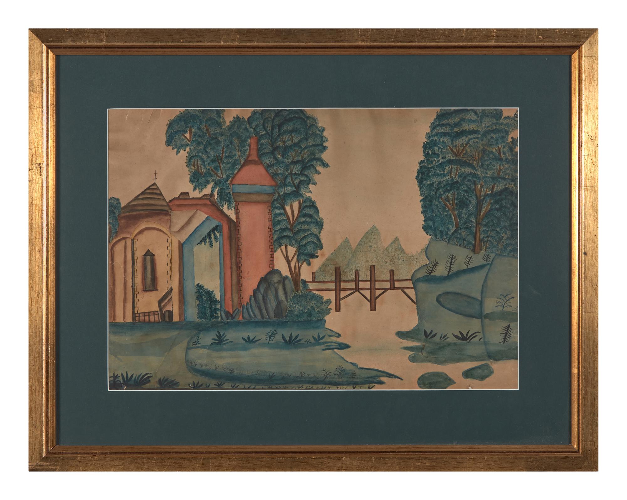 American School 19th Century, A Landscape with Buildings and Stream , Circa 1820