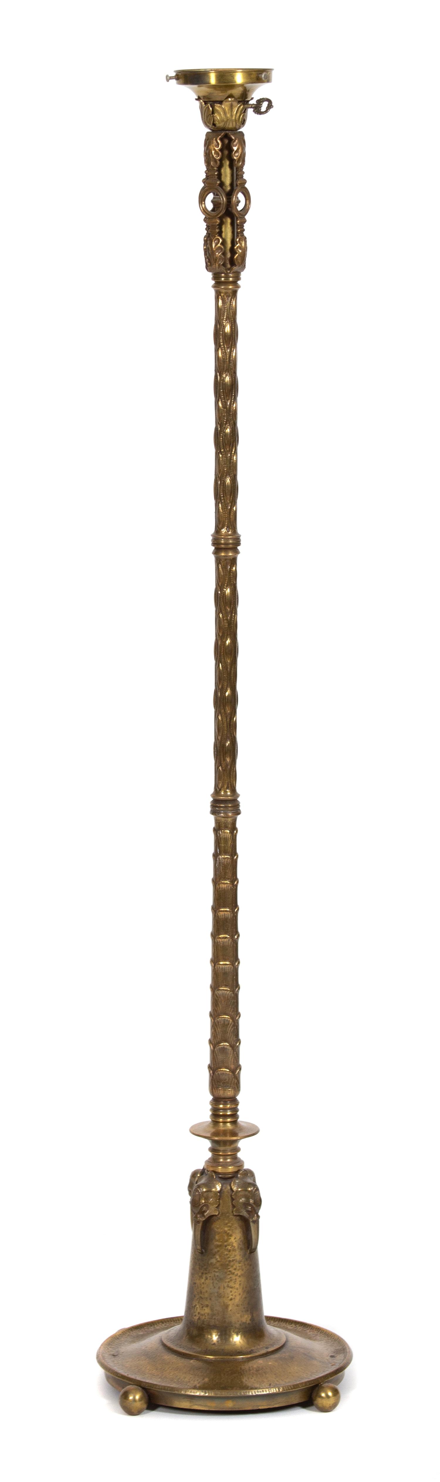 A Victorian Brass Floor Lamp Height 58 (without dome glass shade) x diameter 12 inches. — LATE 19TH CENTURY