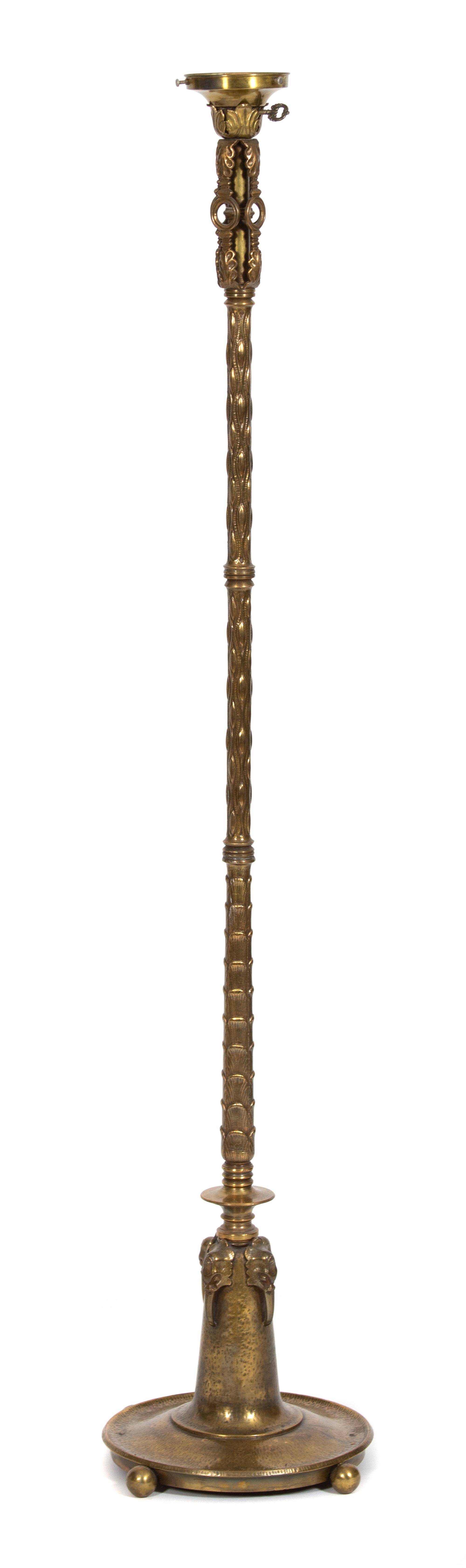 A Victorian Brass Floor Lamp Height 58 (without dome glass shade) x diameter 12 inches. — LATE 19TH CENTURY