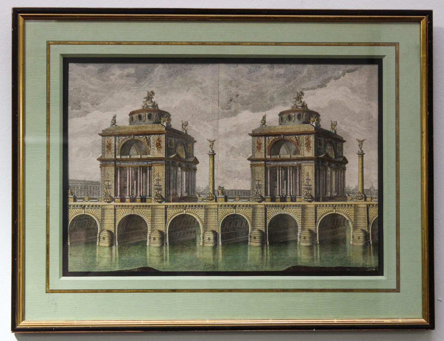 A Continental Hand-Colored Engraving Height of frame 17 1/2 x width 22 1/2 inches. — 19TH CENTURY