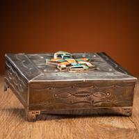 Navajo Stamped Silver Box, with Zuni Mosaic Inlay Knifewing