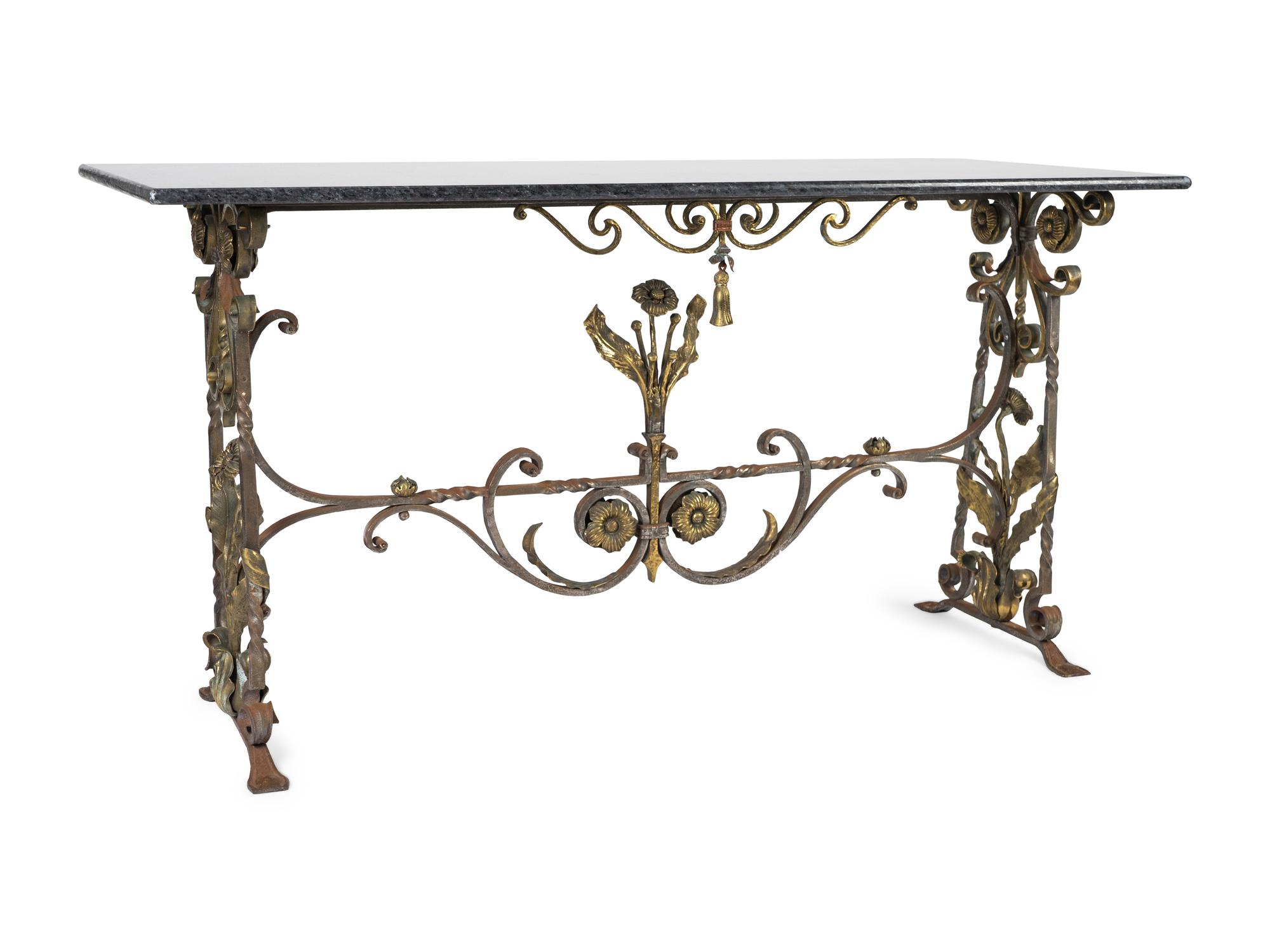 A Continental Cast Iron Marble Top Console — EARLY 20TH CENTURY