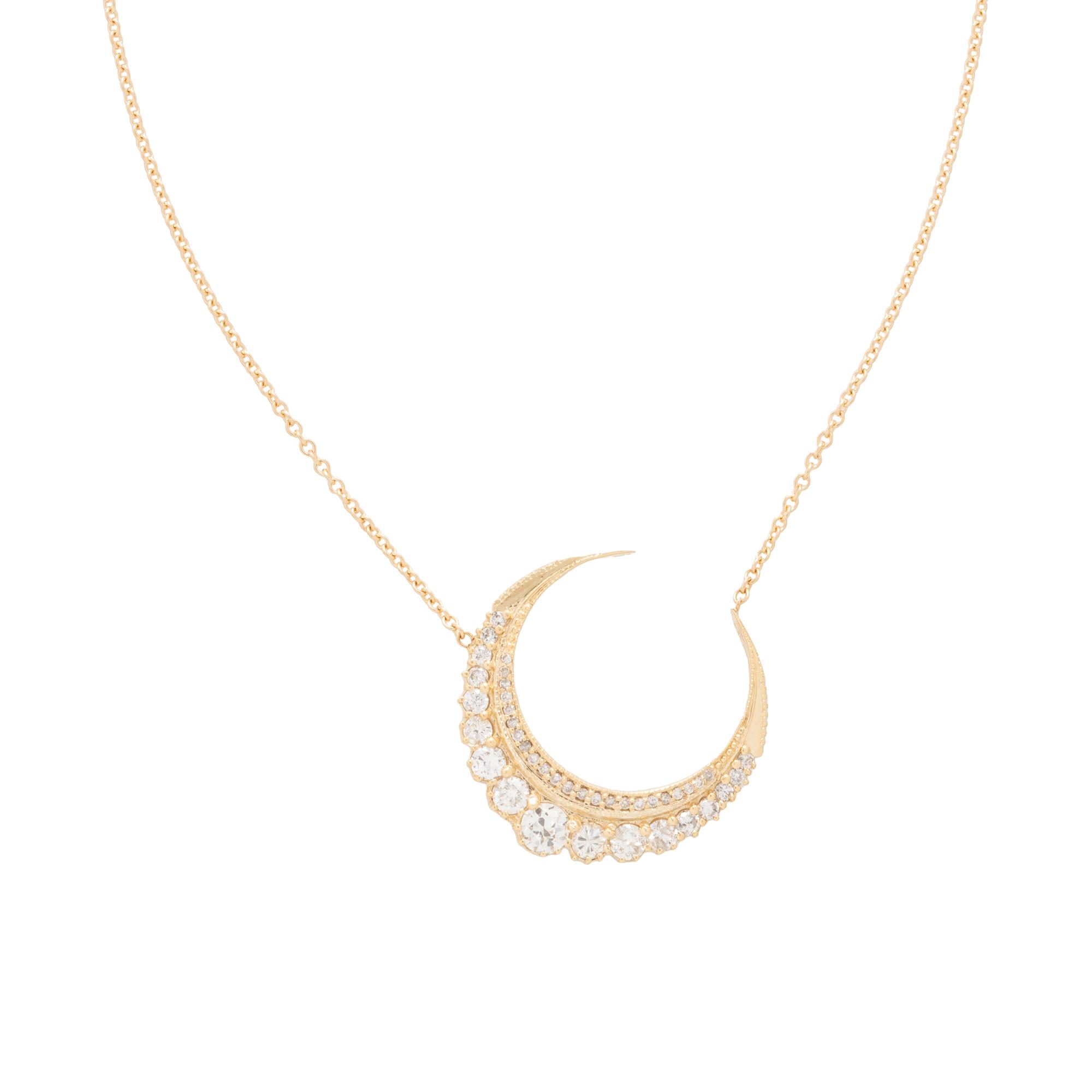 JACQUIE AICHE, YELLOW GOLD AND DIAMOND CRESCENT PENDANT