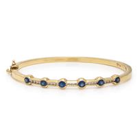 Synthetic Sapphire, Diamond, and Yellow Gold Bangle Bracelet