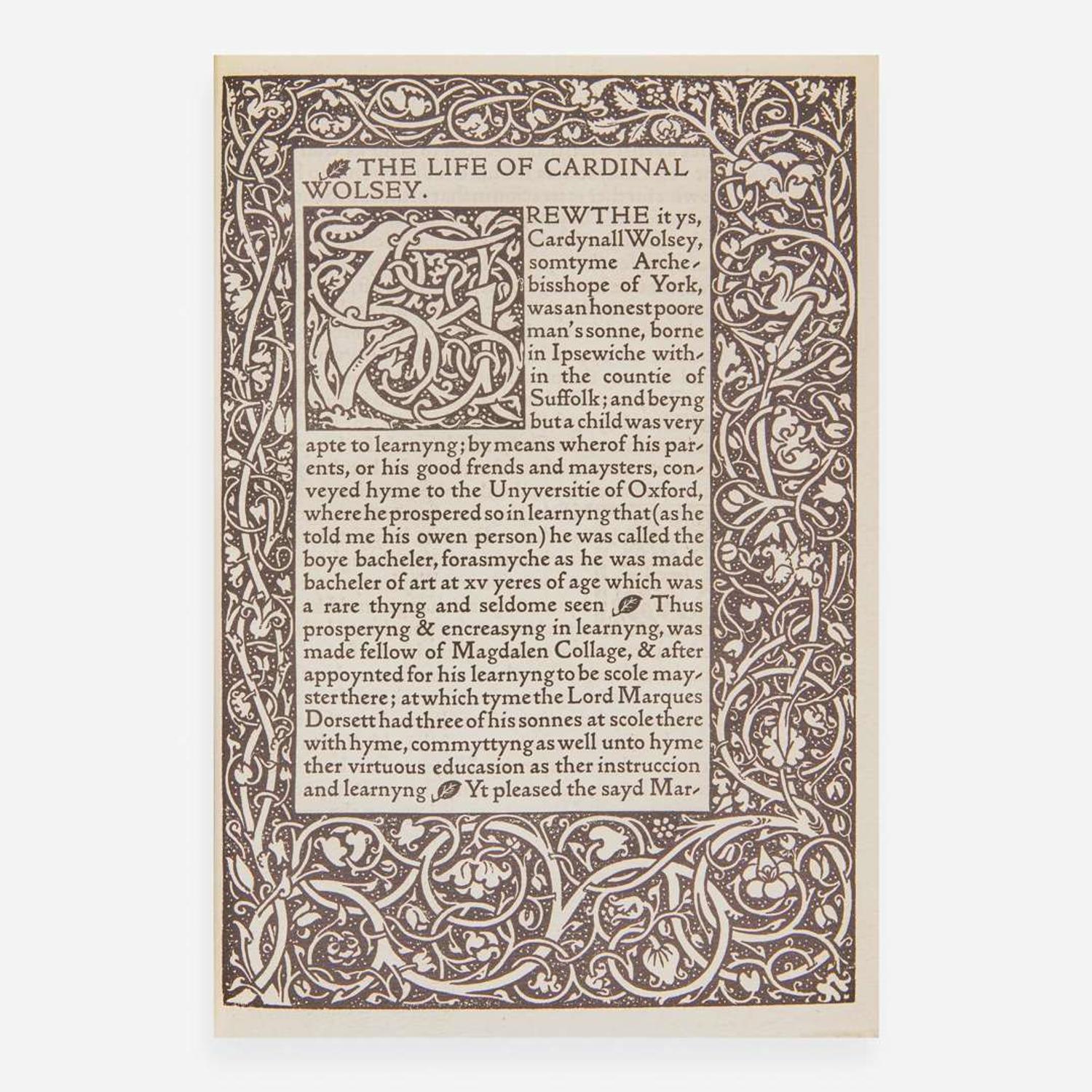 [Private Press] [Kelmscott Press] Cavendish, George The Life of Thomas Wolsey, Cardinal Archbishop of York