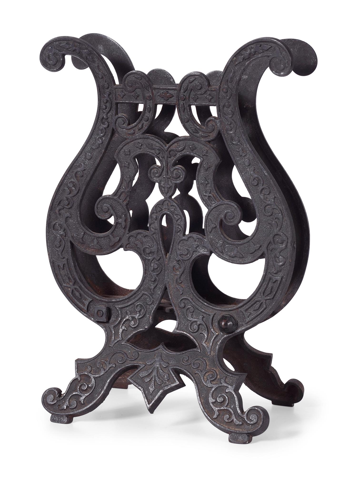 A Cast Iron Lyre Form Music Stand