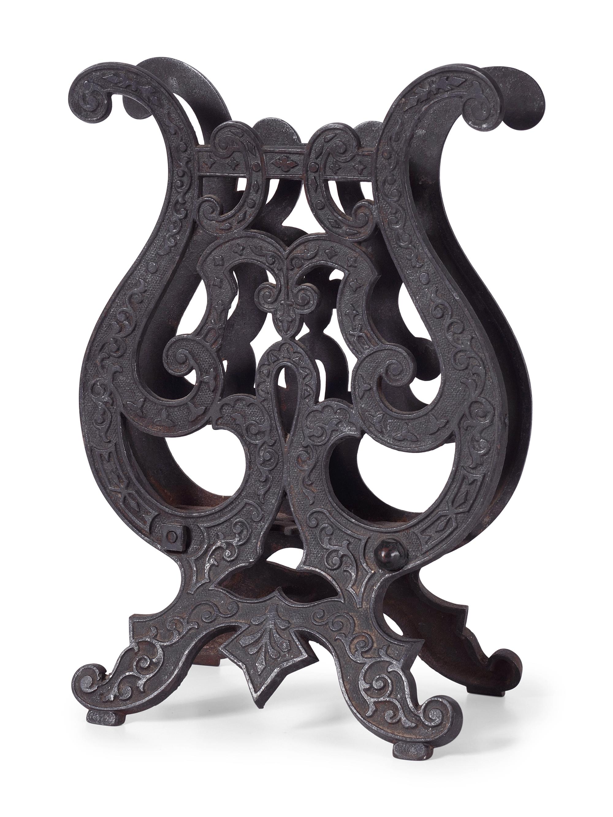 A Cast Iron Lyre Form Music Stand
