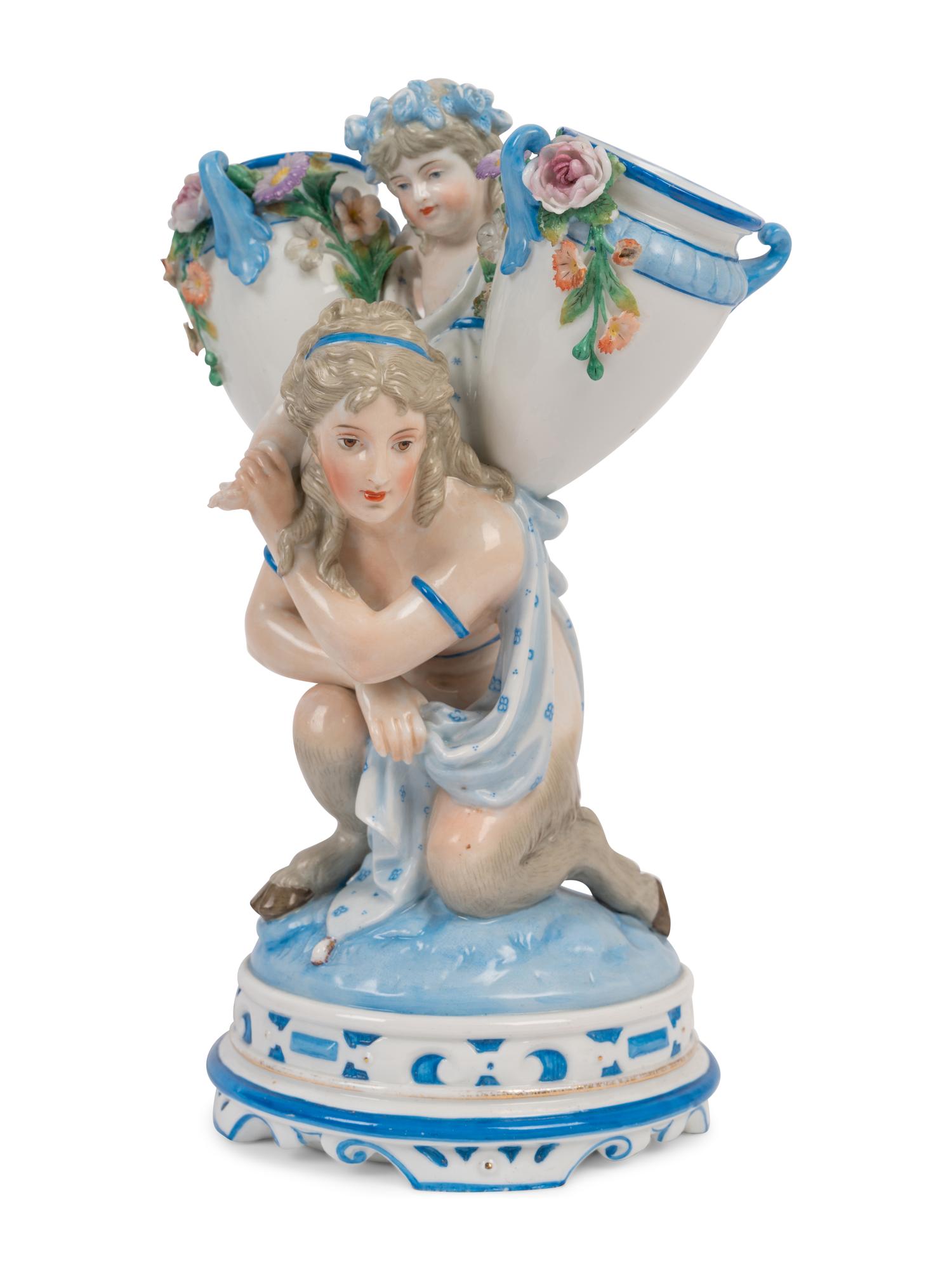 A Pair of German Porcelain Figural Vases