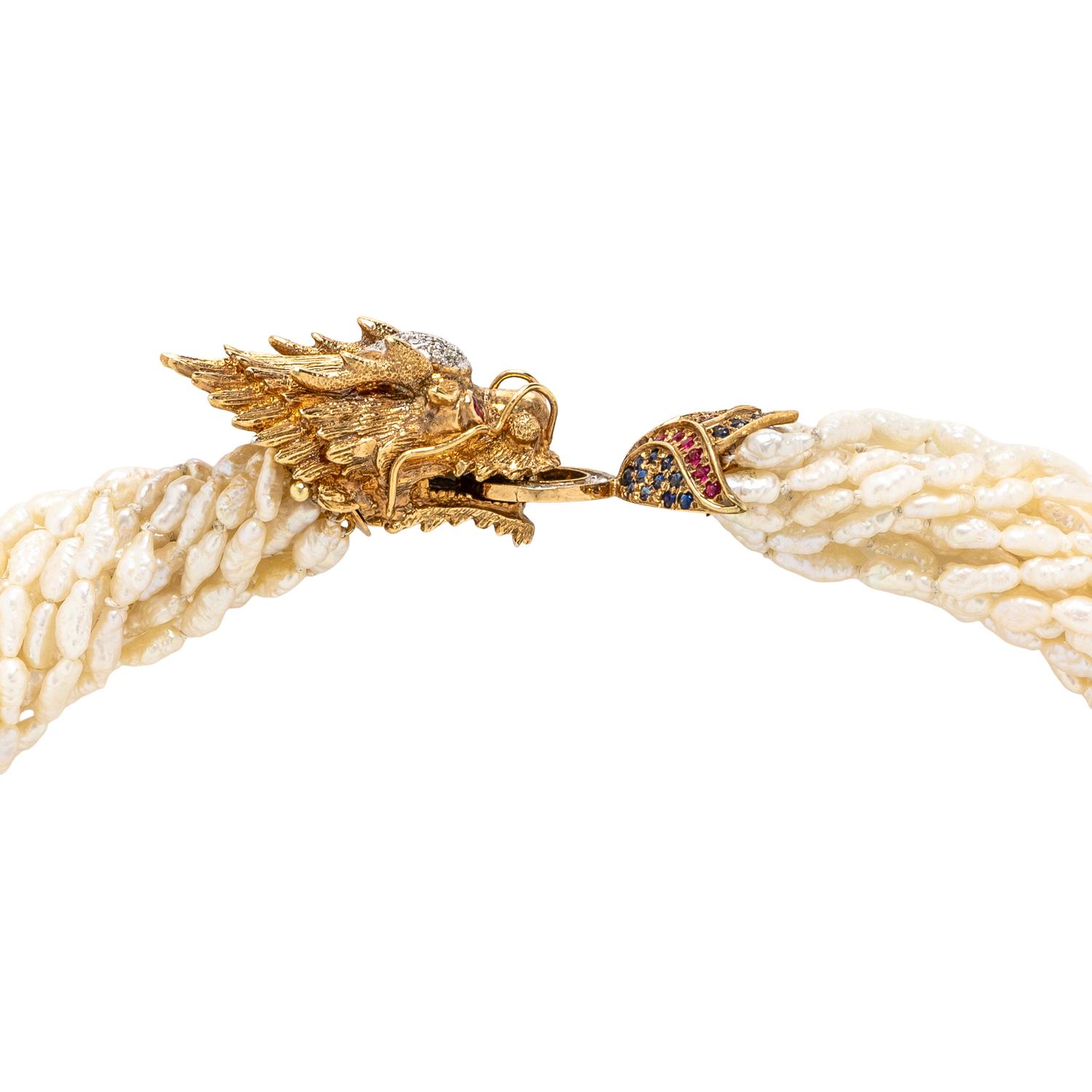 KESHI PEARL AND MULTIGEM DRAGON TORSADE NECKLACE