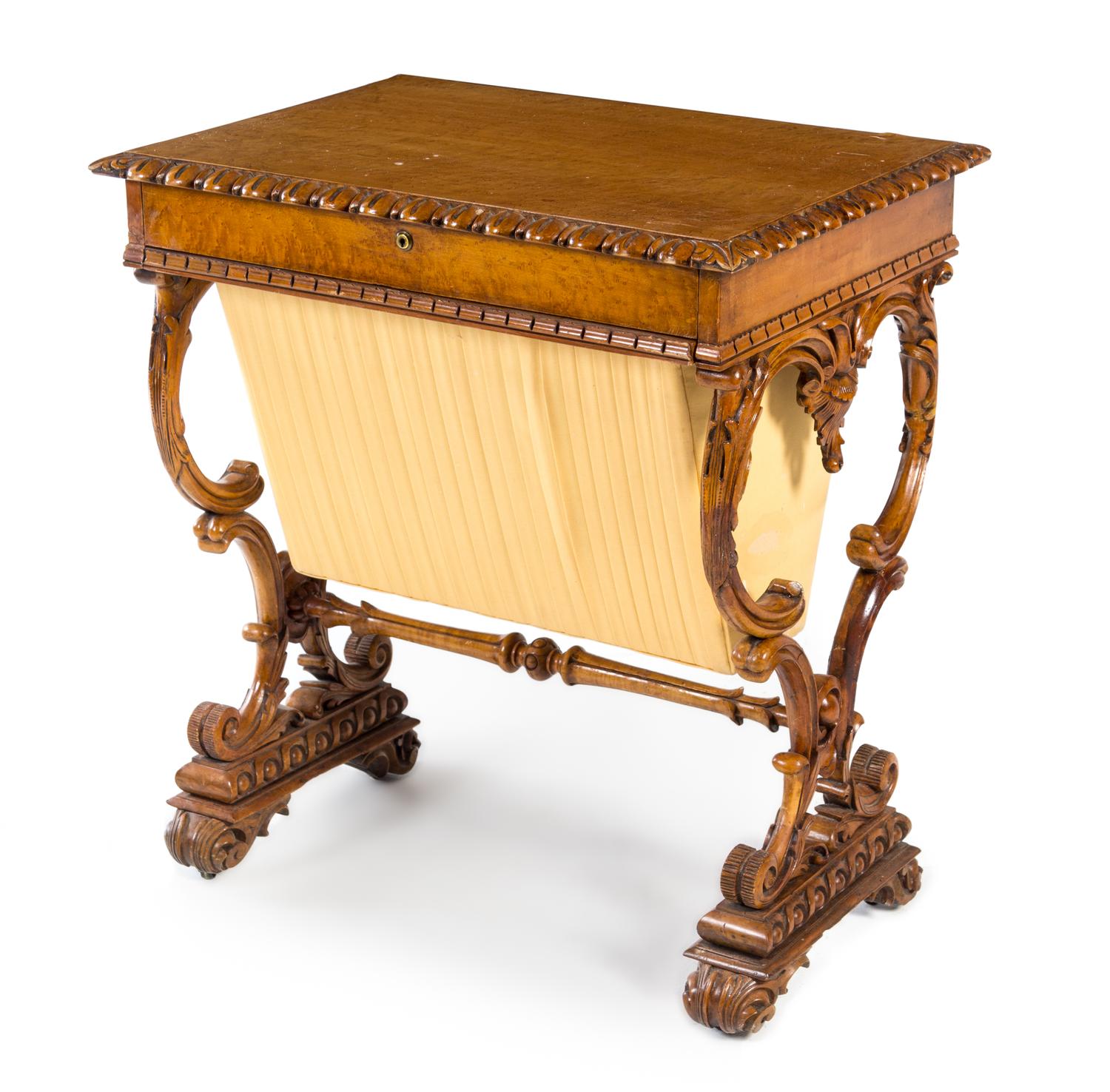 A Victorian Bird's-Eye Maple Sewing Table