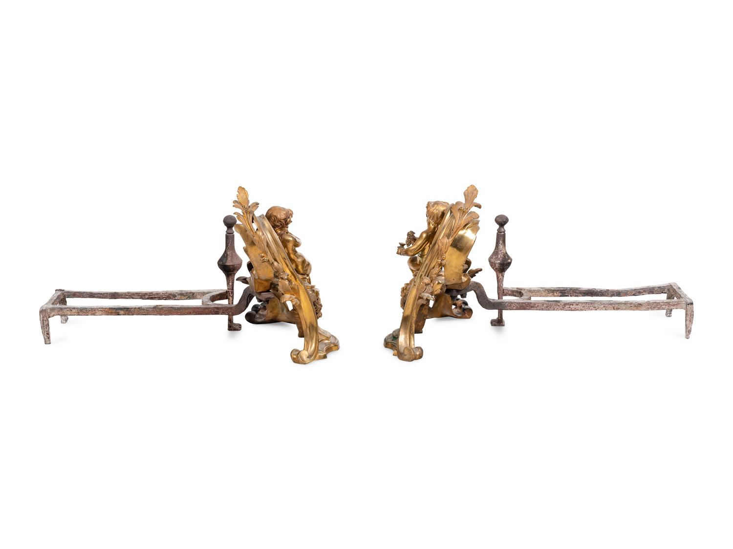 A Pair of Continental Gilt Bronze Figural Chenets