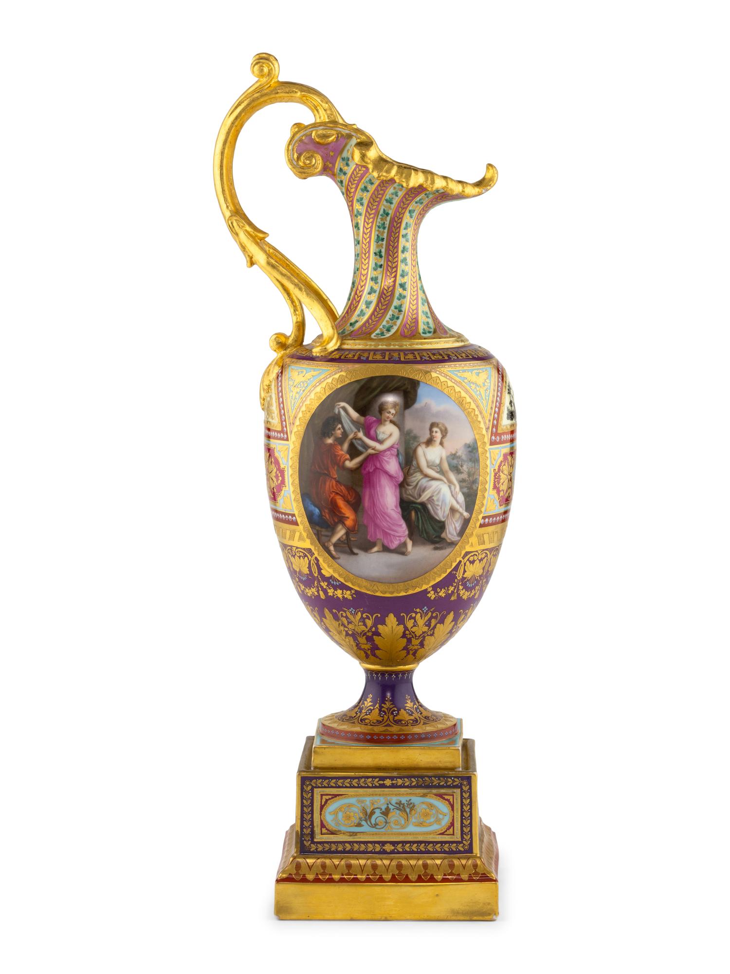 A Vienna Porcelain Ewer on Stand