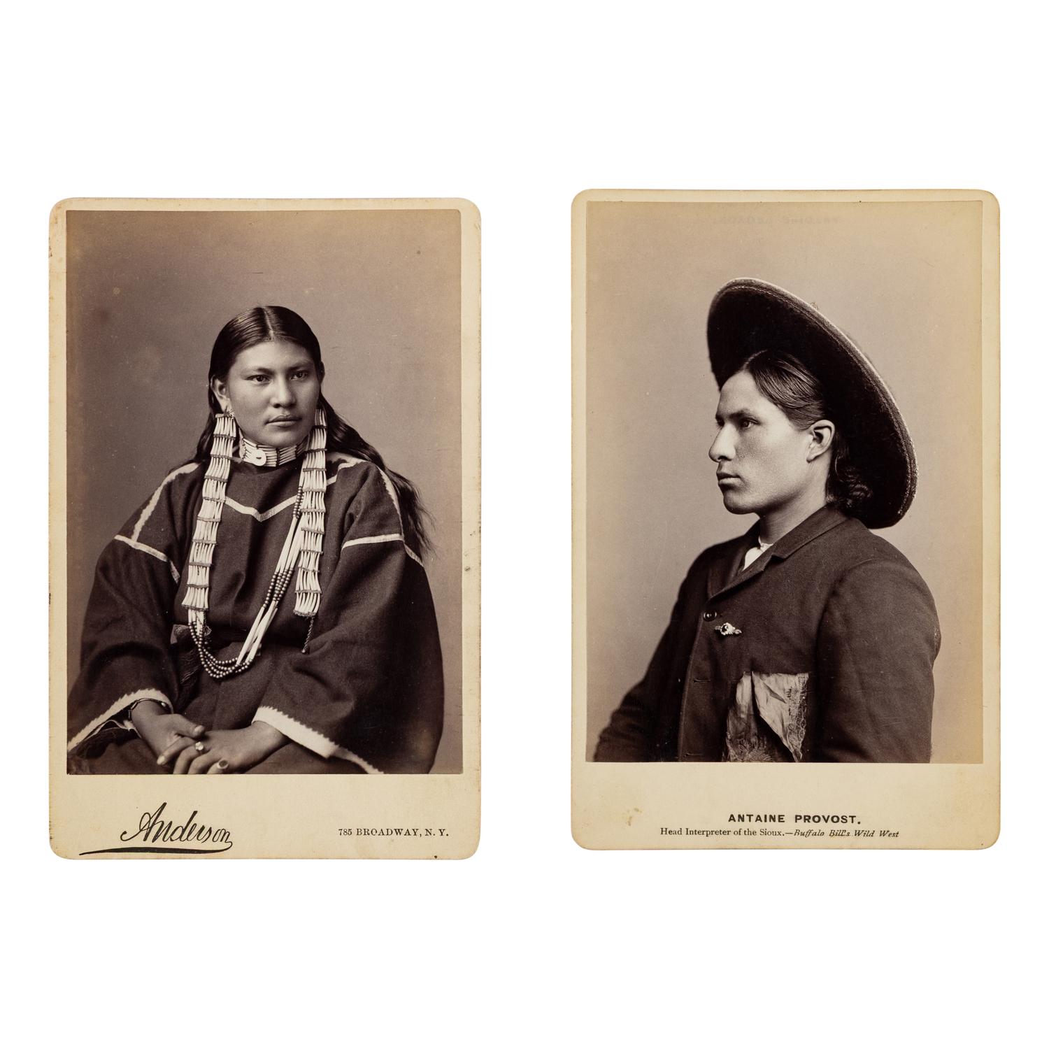 Anderson, David (1827-1905). A pair of cabinet cards of Sioux interpreter Antoine Provost and his wife, 1880s.