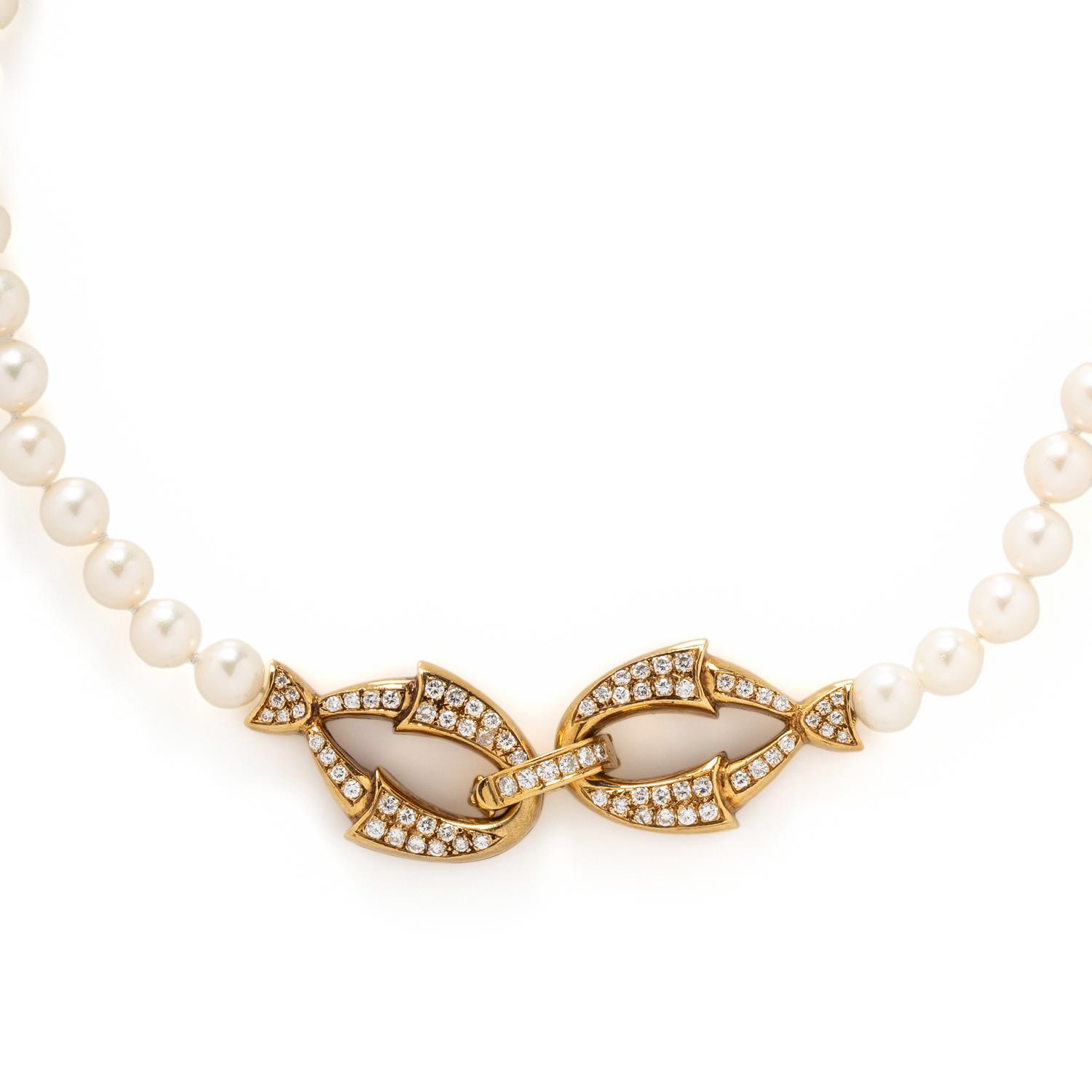 CULTURED PEARL AND DIAMOND NECKLACE
