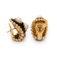 CHANEL, CULTURED PEARL, ENAMEL, AND YELLOW GOLD EARRINGS