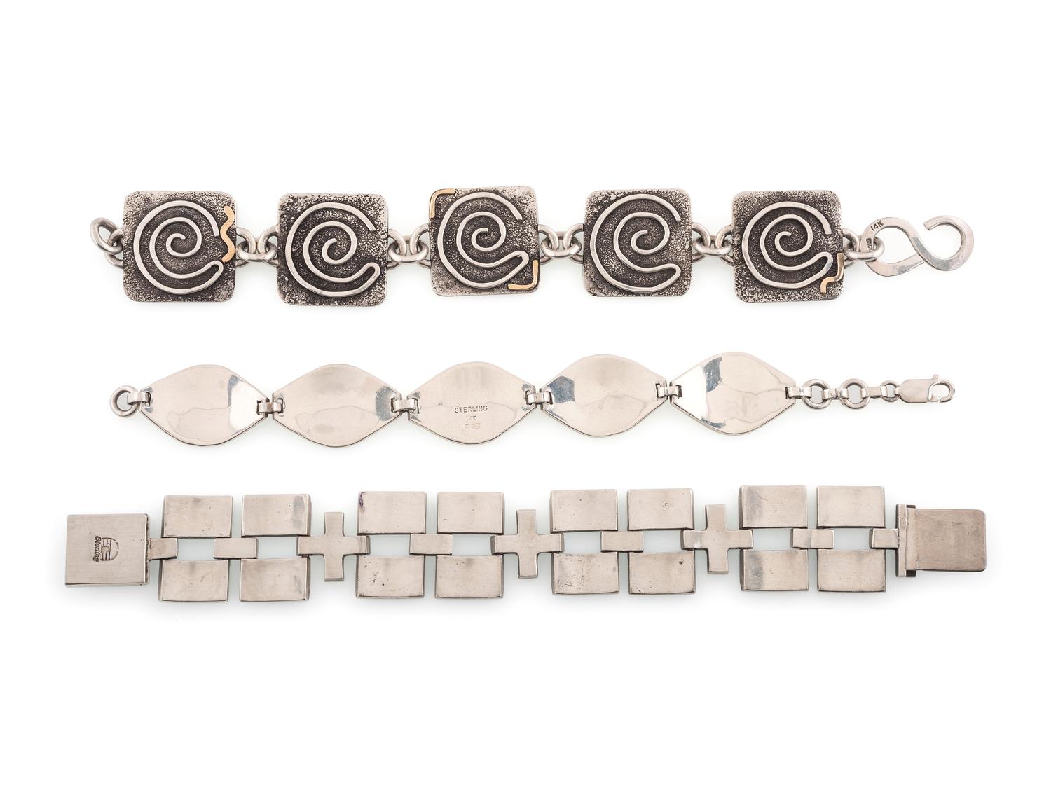 Navajo and Pueblo Sterling Silver Link Bracelets