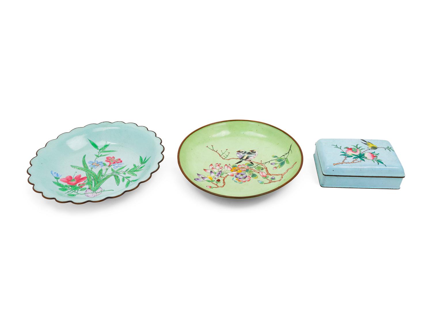 Three Chinese Painted Enamel on Metal Articles