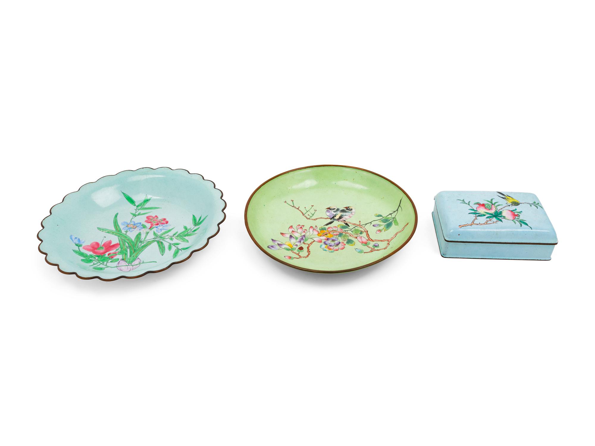 Three Chinese Painted Enamel on Metal Articles