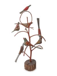 A Folk Art Carved Bird Tree by Dan Strawser