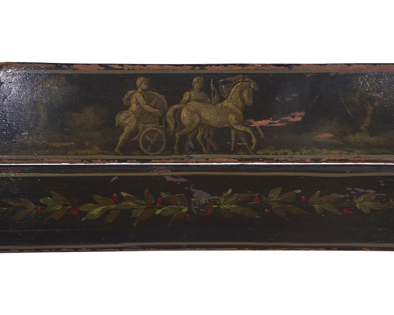 A Pair of Regency Ebonized and Grisaille-Decorated Armchairs