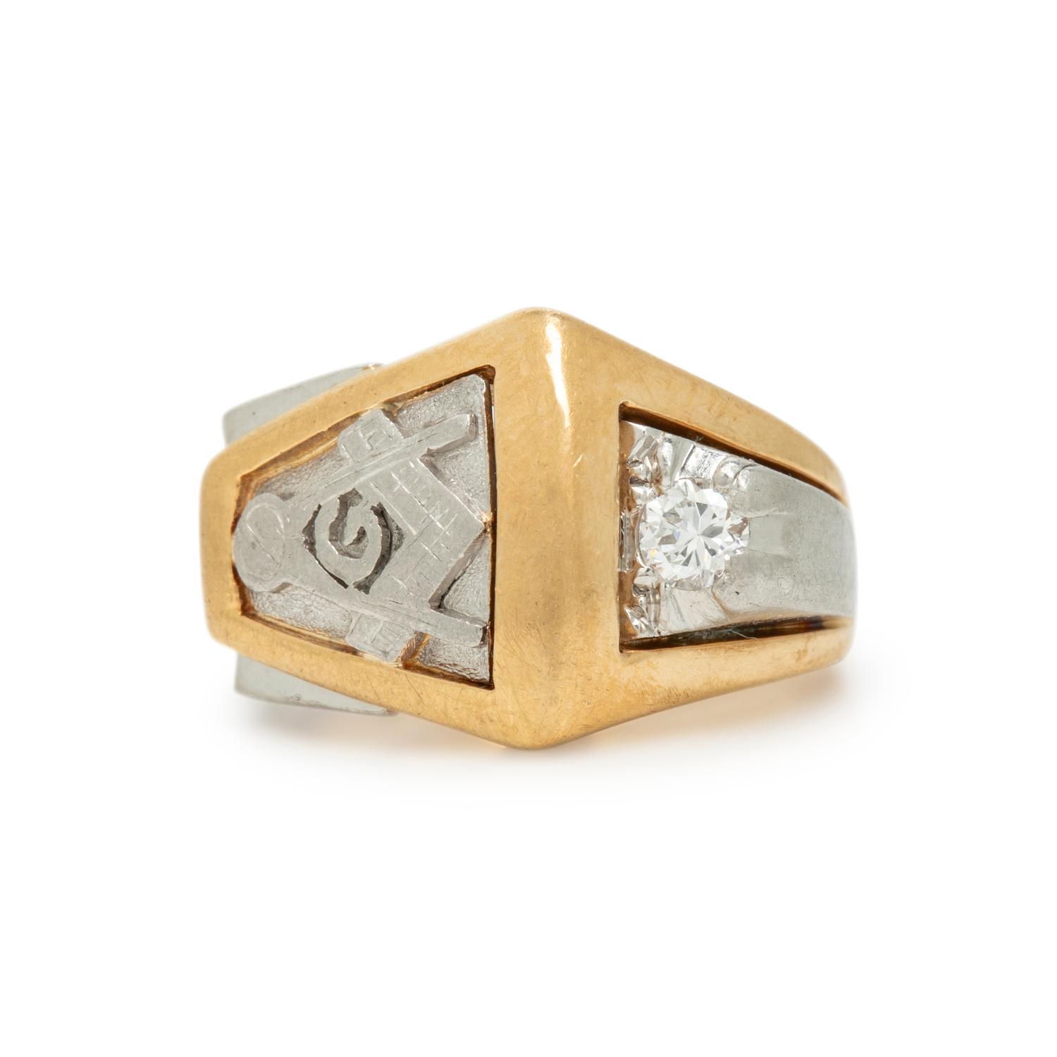 Bicolor Gold and Diamond Masonic Ring