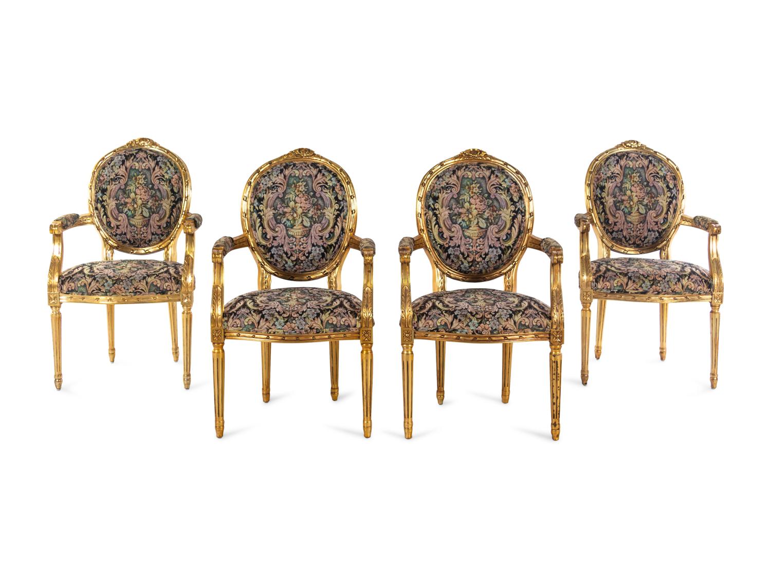 A Set of Four Louis XVI Style Giltwood Fauteuils