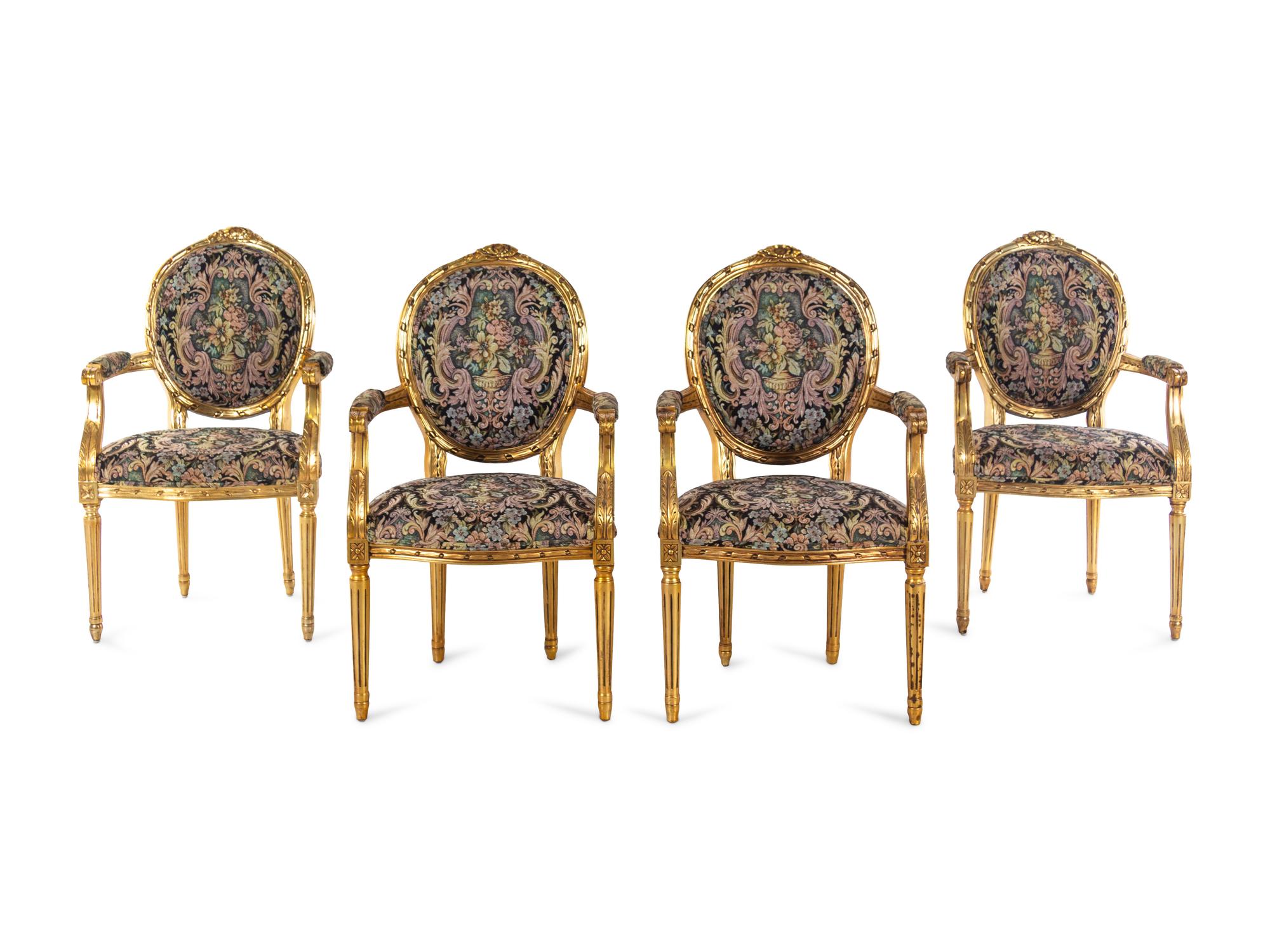 A Set of Four Louis XVI Style Giltwood Fauteuils